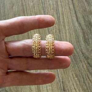 14K Gold Filigree Half Hoop Earrings